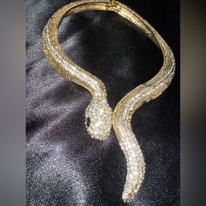 SNAKE NECKLACE | Gold with diamonds black stone eyes